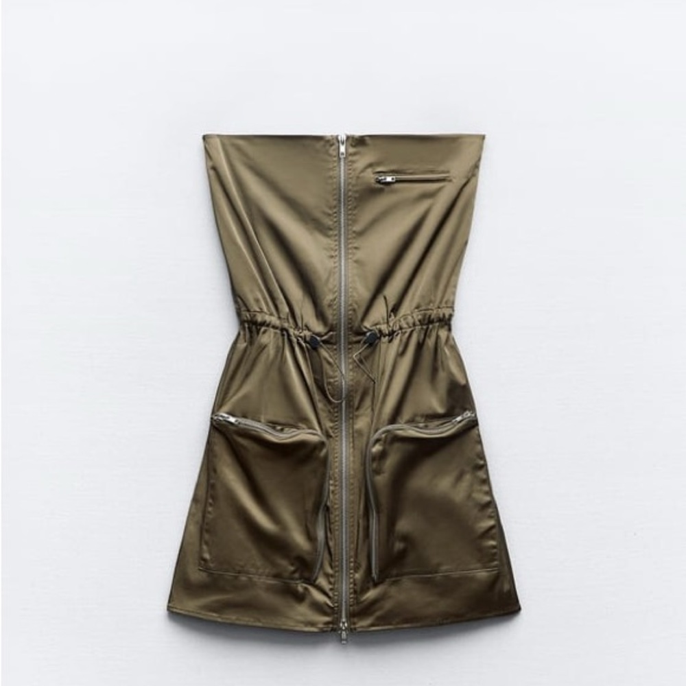Zara Strapless Khaki Dress, size S, new without tag